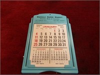 Oakdale super market metal calendar. 1959.