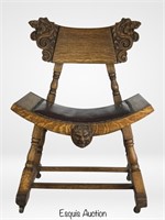 Antique Renaissance Revival Oak Carved Chair