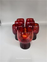 7 Imperial Glass Ruby Tumblers Stacked Rings 4" H