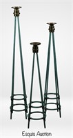 Trio of  Solid Metal Floor Tripotd Candle Holders