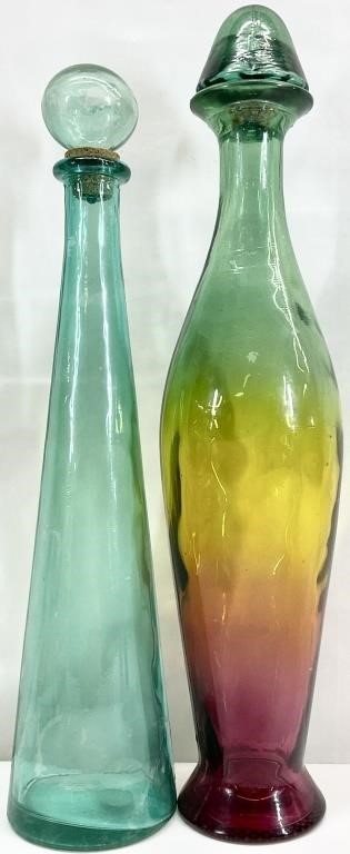 2 Large Spanish Glass Genie Bottles