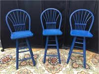 Lot 3 Blue Wooden Tall Bar Chairs