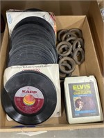Box of 8-Track Tapes - Vinyl Records 45's