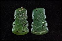 Pair of Chinese Green Jade Carved Pendants