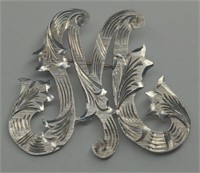 Sterling Silver Engraved Monogram M Brooch,