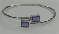 Sterling Silver Purple Tone Stone Cuff Bracelet,