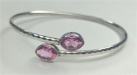 Sterling Silver Pink Stone Cuff Bracelet, weighs