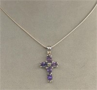 Sterling Silver Purple Amethyst Cross Pendant