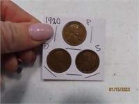 1920p/d/s Lincoln Penny 3coin Set sleeved