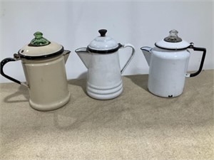 3 enamel coffee pots