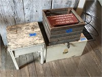 Lidded White Stool, Wooden Crate, Step Stool Seat