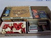Plastic chess pieces, vintage cigarettes and