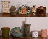 Group VASES, CANDLESTICKS, FIGURINE, PIN CUSHION