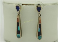 Vintage Gem Stone Overlay Sterling Indian Earrings