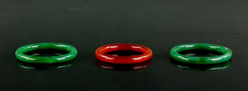 Chinese Jade & Hardstone Bangles 3pc