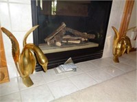 Pair of Large Brass Swans