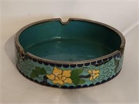 Vintage Small Blue Floral Metal Ashtray