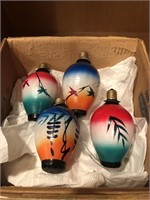 4- VINTAGE PAINTED LIGHT BULBS. PROBABLY OUTDOOR