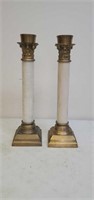 Brass and marble candle holders