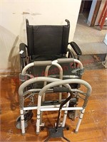 Wheelchair, 2 walkers, & a cane