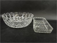 Ornate Cut Crystal Bowl & Rectangular Glass Dish