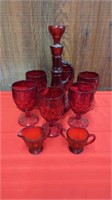 RUBY RED PITCHER AND GLASSES