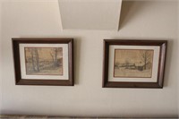 2 Framed Colored Pencil Landscape Drawings