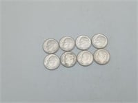 Lot of 9 1957 Roosevelt Silver Dimes Excellent