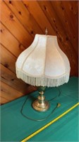 Vintage Lamp Shade Beige Brocade With Fringe &