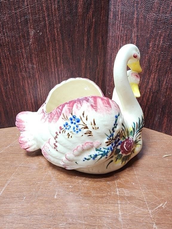Vintage Japanese Ceramic Swan Planter