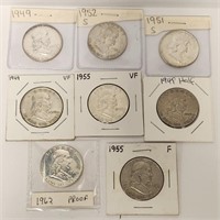 279 - LOT OF 8 US SILVER HALF DOLLARS (139)