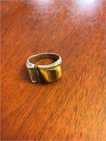 TIGER EYE LARGE STERLING RING- MISSING SMALL PARTS