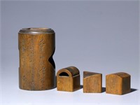 Chinese Huangyang Wood Carved Seals