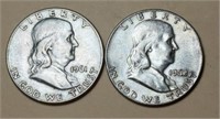 1961 D,62D SILVER FRANKLIN 1/2 DOLLAR COINS