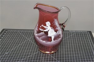 Cranberry Mary Gregory Pitcher, Enamel Painted