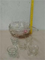 Vintage glass punch bowl with glass ladle