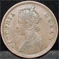 1862 India One Quarter Anna Copper Coin