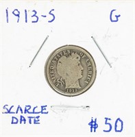 Coin Scarce & Rare 1913-S Barber Dime