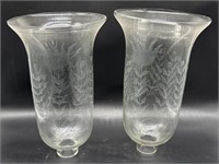 HUGE Pair of Etched Glass Candlestick Chimneys