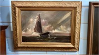 OIL PAINTING ON CANVAS OF SAILING BOAT