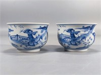 Pair of Chinese Blue and White Porcelain Cups