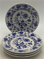 -4 vintage sterling China blue onion salad plates