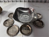 SILVER PLATE BOWL AND SMALL TRAYS
