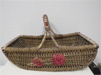 VERY NICE WOVEN ANTIQUE BASKET WITH ROSES