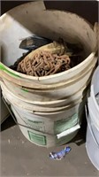 Plastic buckets with chains etc