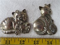 Two Gorham, Silverplate, Cat Ornaments