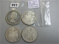 4 Silver Canadian Fifty Cents Coins( 1963)