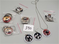 4 Kiss Bottle Cap Necklaces And 3 prs of Earrings.