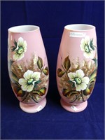 PAIR: ANTIQUE HAND PAINTED FLORAL 12" VASES