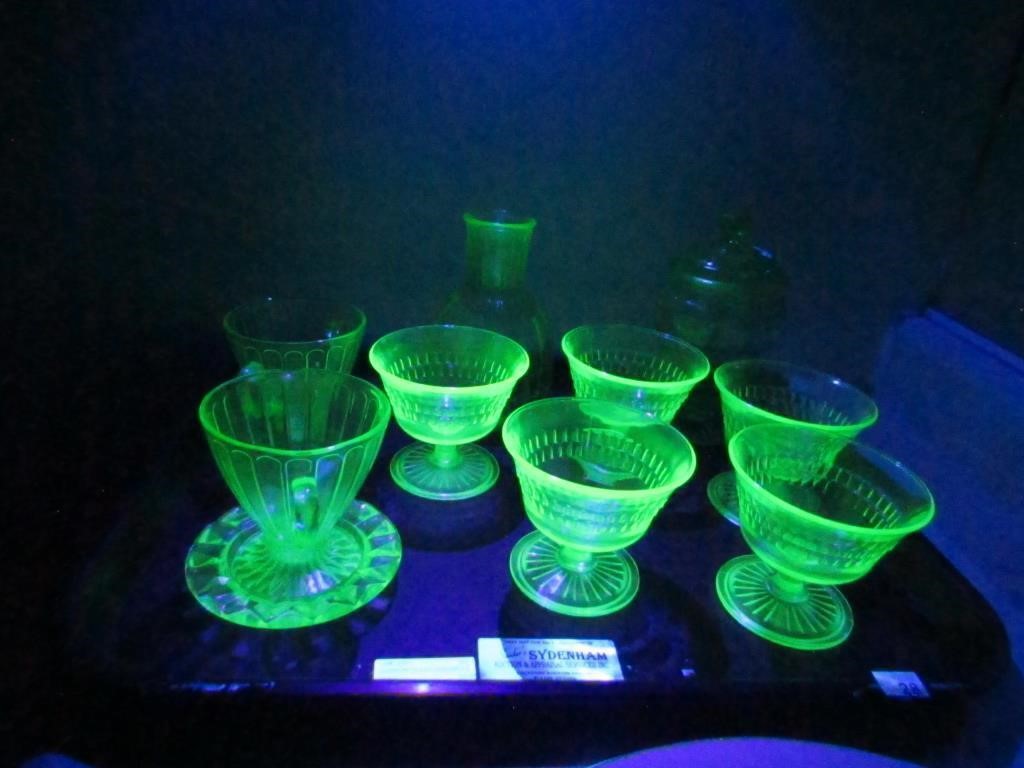 URANIUM GLASS SHERBETS, CR/SUG. ETC.